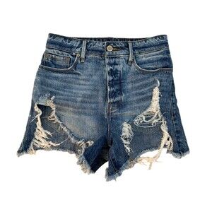 Good American Women's size 24 Distressed Cut Off Denim Shorts Button Fly